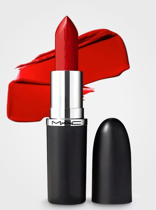 macximal sleek satin lipstick left on red